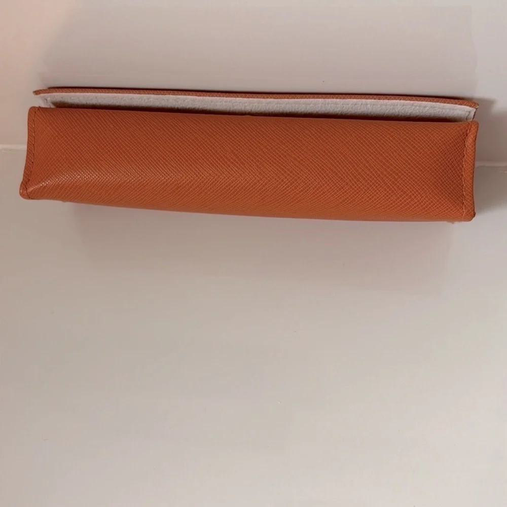 Tory Burch Small Leather Eyeglasses Case Orange with Gold-Tone Logo Hardware